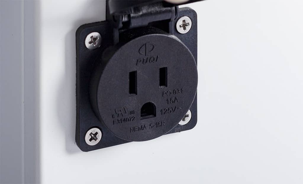 Vacuum Oven's Electrical Outlet Close-up, Cover Open